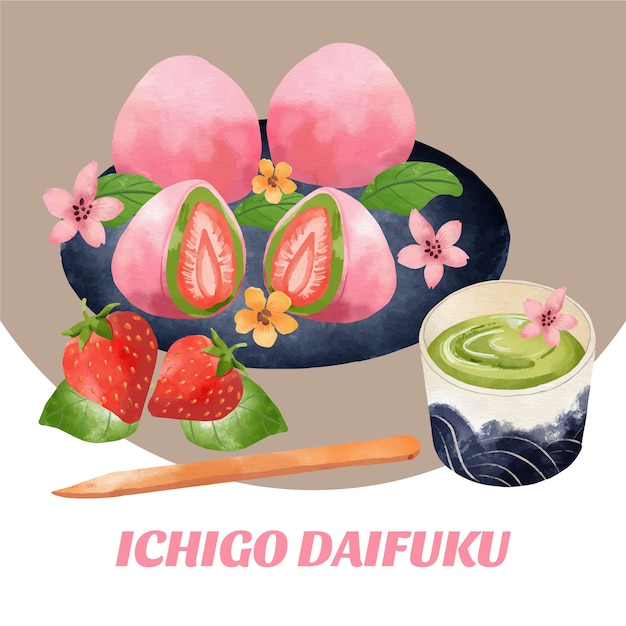 Ilustración de comida japonesa acuarela