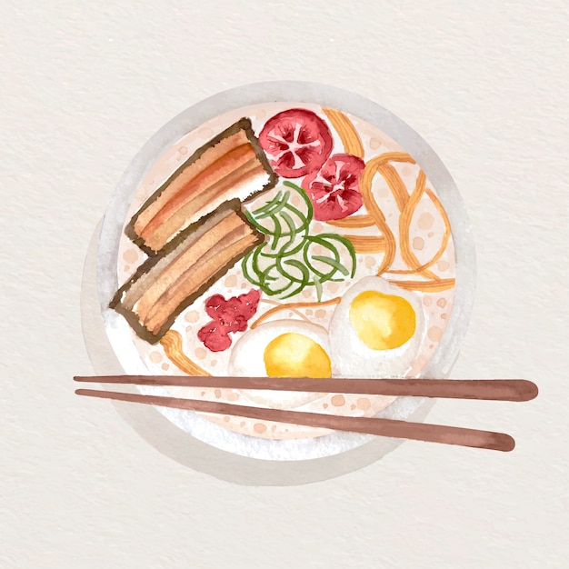 Ilustración de comida japonesa acuarela