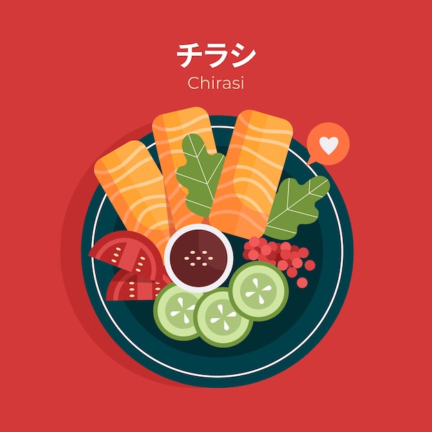 Ilustración de comida japonesa de diseño plano