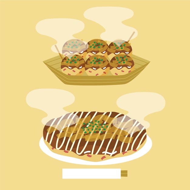 Ilustración de comida japonesa de diseño plano