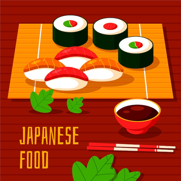Vector gratuito ilustración de comida japonesa de diseño plano