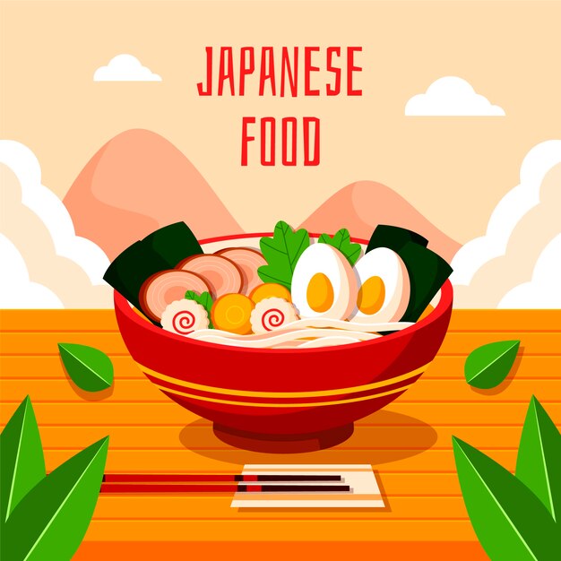 Ilustración de comida japonesa de diseño plano