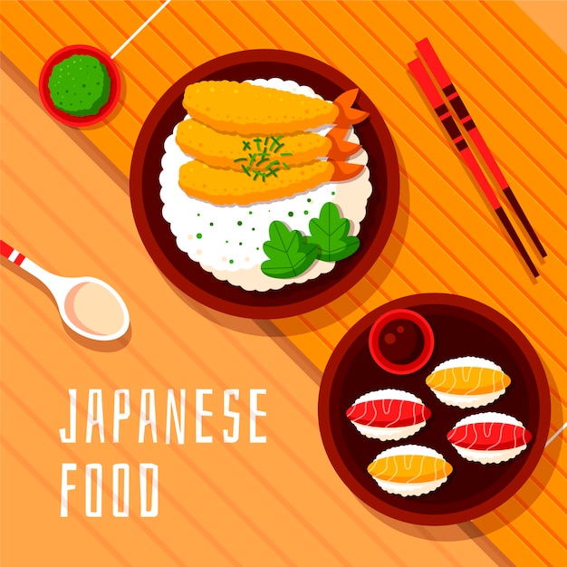 Ilustración de comida japonesa de diseño plano
