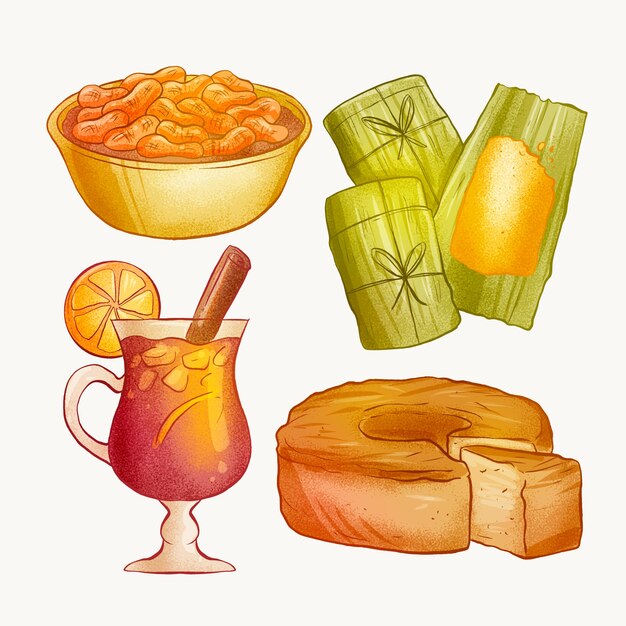 Ilustración de comida junina dibujada a mano