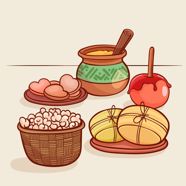 Ilustración de comida junina dibujada a mano