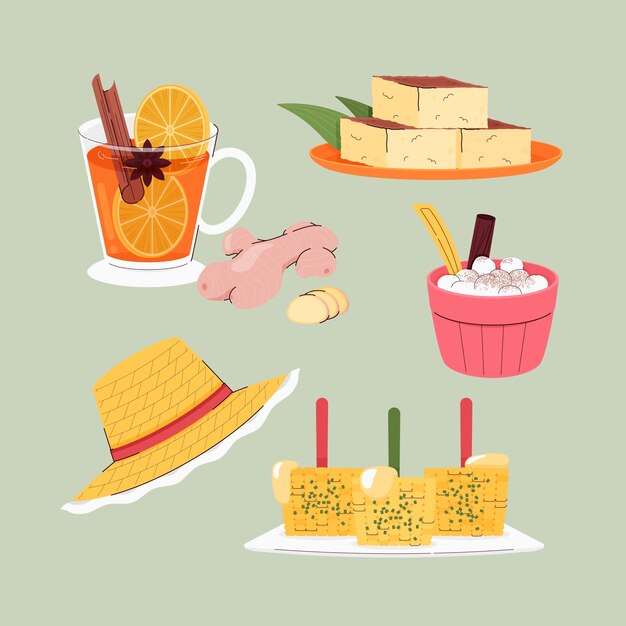 Ilustración de comida junina dibujada a mano