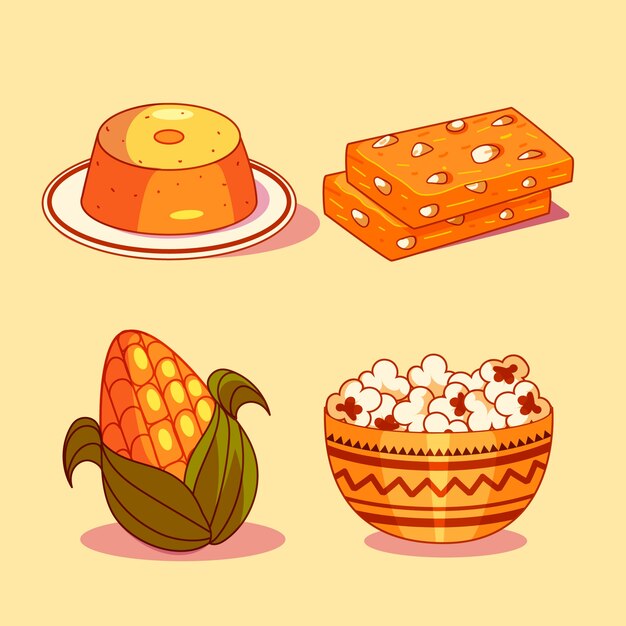 Ilustración de comida junina dibujada a mano