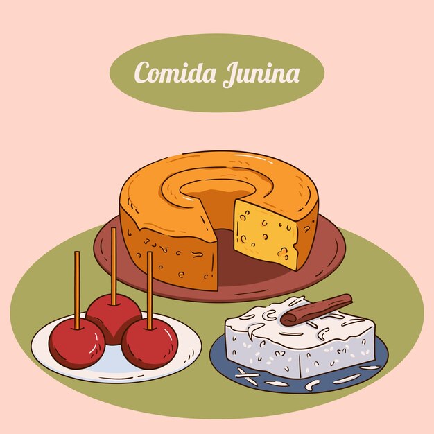 Ilustración de comida junina dibujada a mano