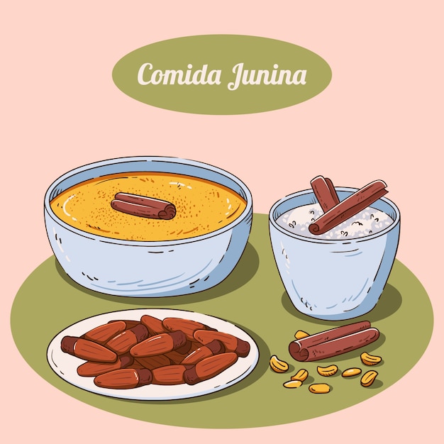 Vector gratuito ilustración de comida junina dibujada a mano