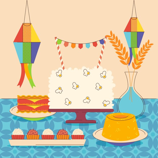 Ilustración de comida junina dibujada a mano
