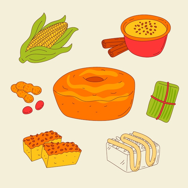 Ilustración de comida junina dibujada a mano