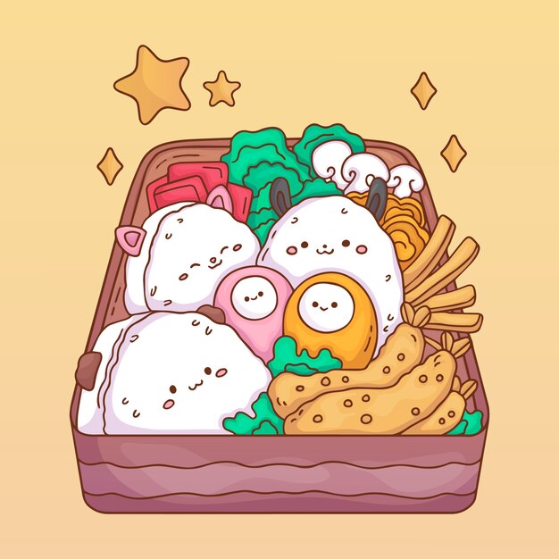 Ilustración de comida kawaii dibujada a mano