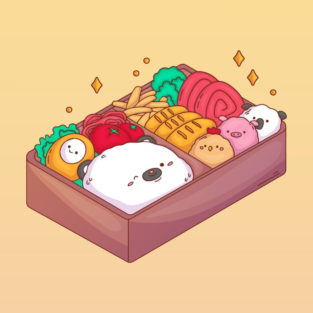 Ilustración de comida kawaii dibujada a mano