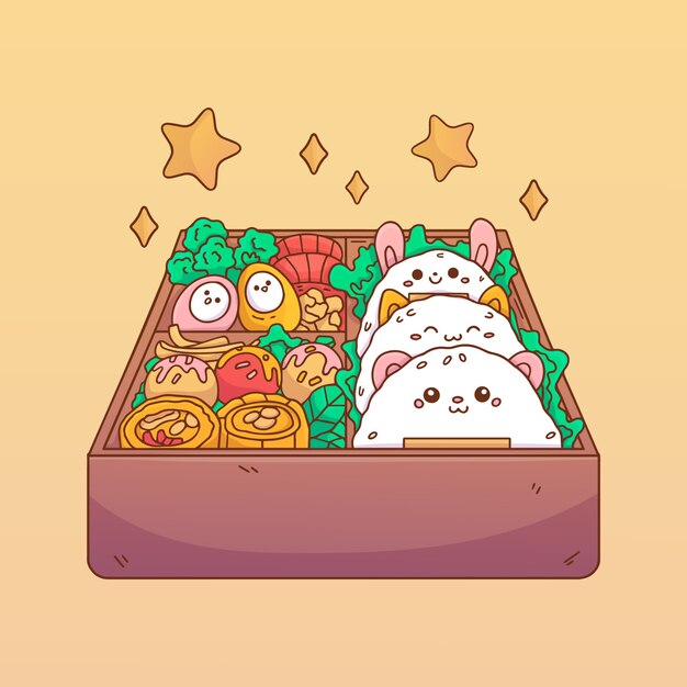 Ilustración de comida kawaii dibujada a mano
