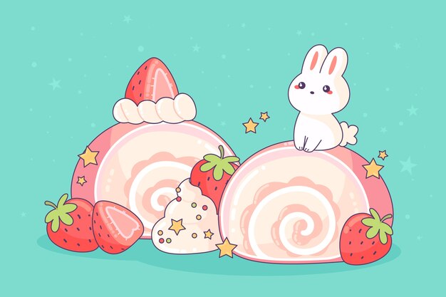 Ilustración de comida kawaii dibujada a mano