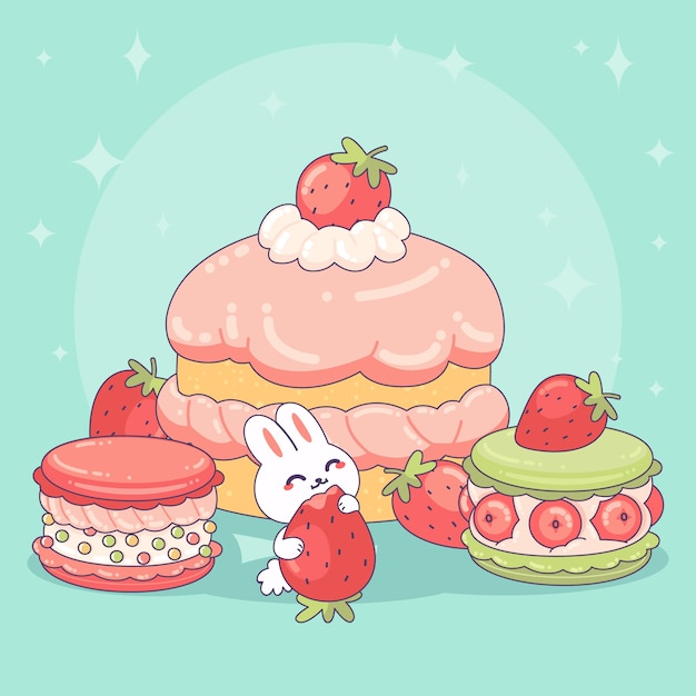 Ilustración de comida kawaii dibujada a mano