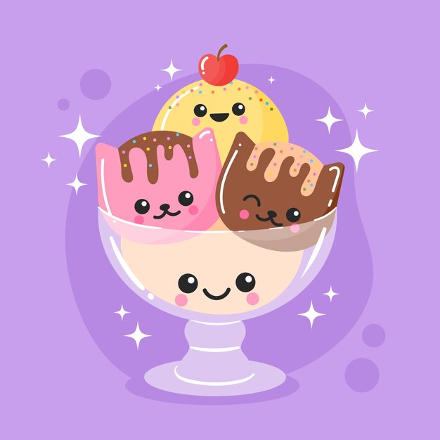 Ilustración de comida kawaii dibujada a mano