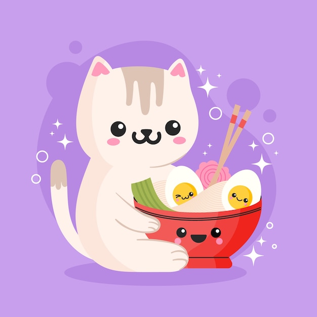Ilustración de comida kawaii dibujada a mano