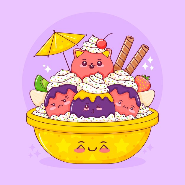 Ilustración de comida kawaii dibujada a mano