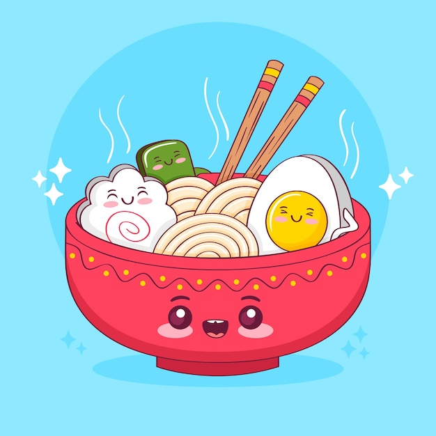 Ilustración de comida kawaii dibujada a mano