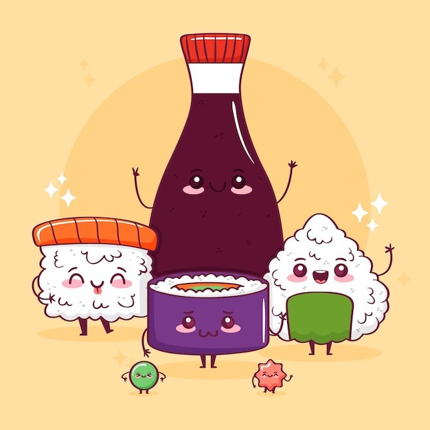 Ilustración de comida kawaii dibujada a mano