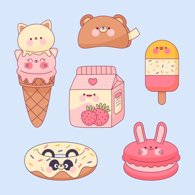 Ilustración de comida kawaii dibujada a mano