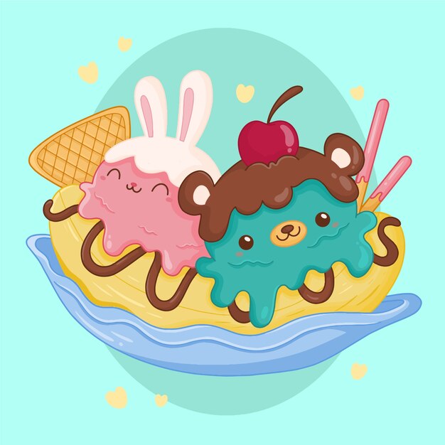 Ilustración de comida kawaii dibujada a mano