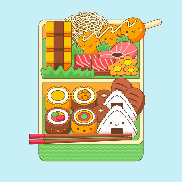 Ilustración de comida kawaii dibujada a mano