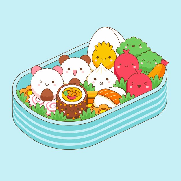 Ilustración de comida kawaii dibujada a mano