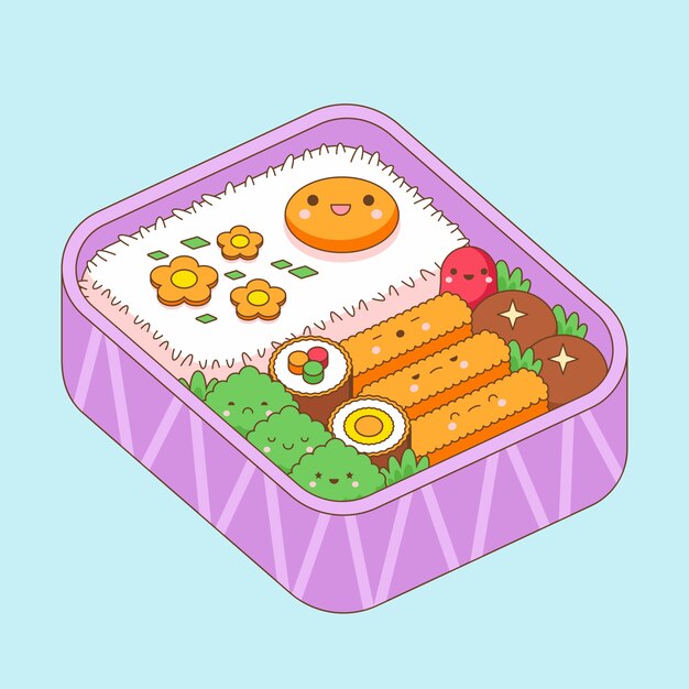 Ilustración de comida kawaii dibujada a mano