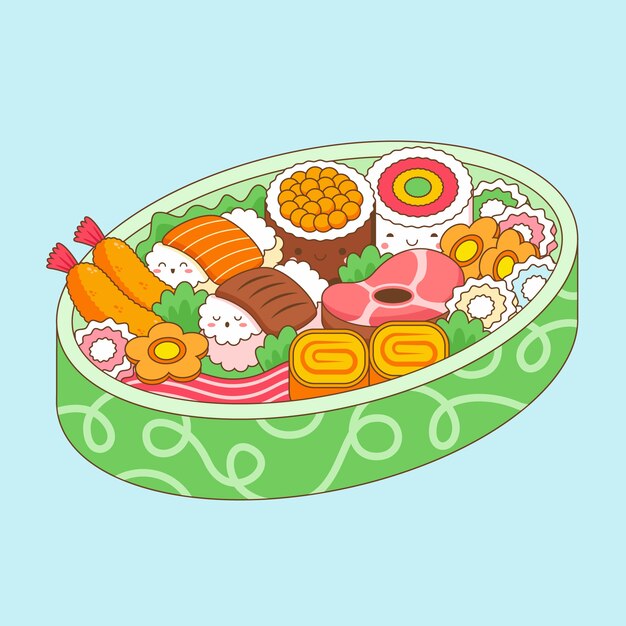 Ilustración de comida kawaii dibujada a mano