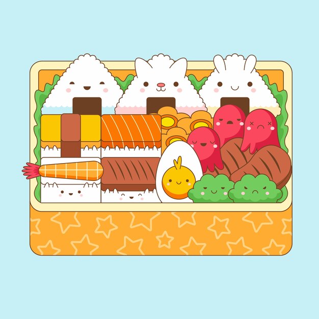Ilustración de comida kawaii dibujada a mano