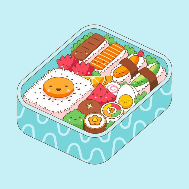 Ilustración de comida kawaii dibujada a mano