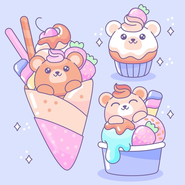 Ilustración de comida kawaii dibujada a mano