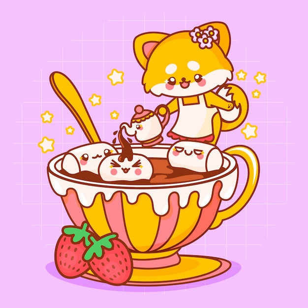 Ilustración de comida kawaii dibujada a mano