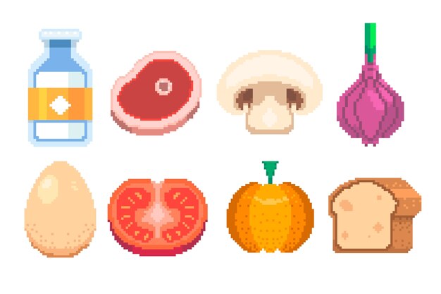 Ilustración de comida de pixel art de diseño plano
