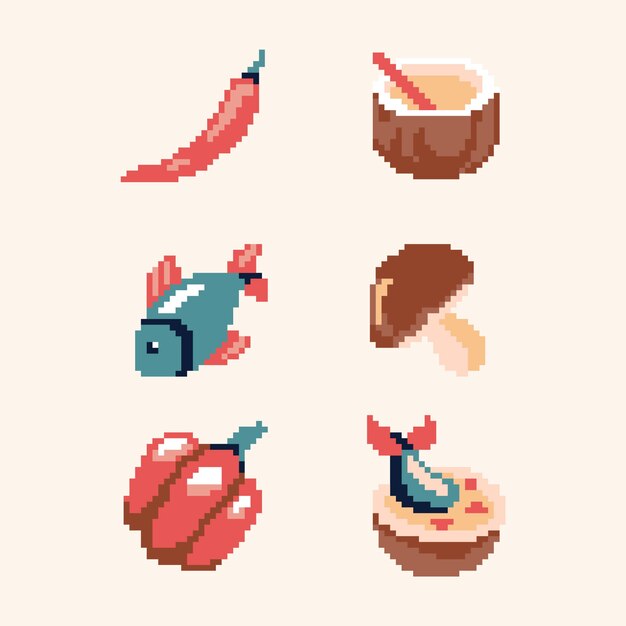 Ilustración de comida de pixel art de diseño plano