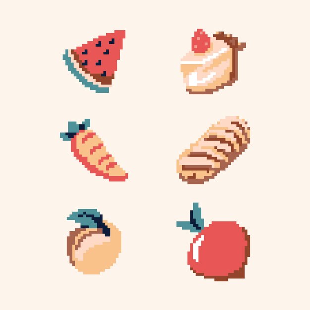 Ilustración de comida de pixel art de diseño plano
