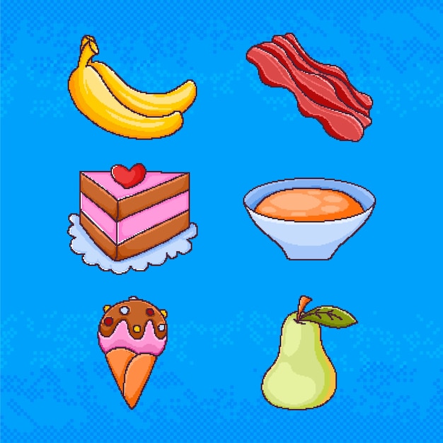 Ilustración de comida de pixel art de diseño plano