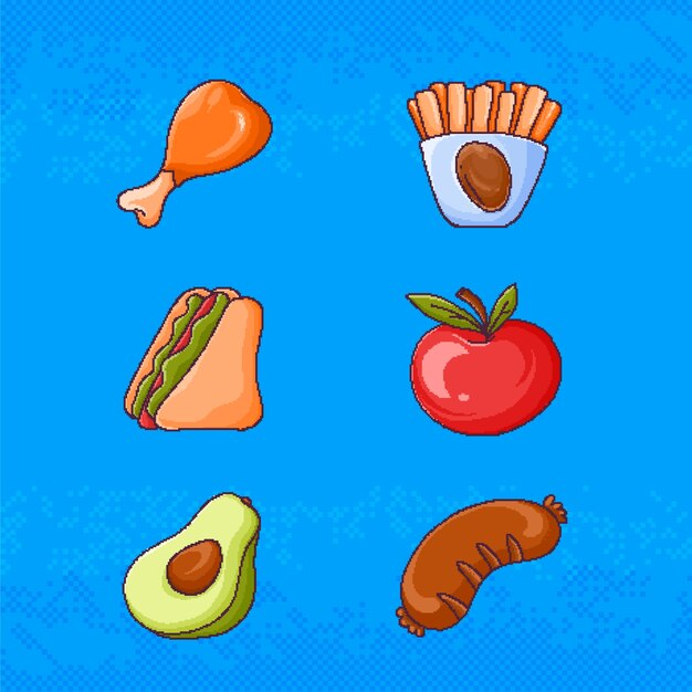 Ilustración de comida de pixel art de diseño plano