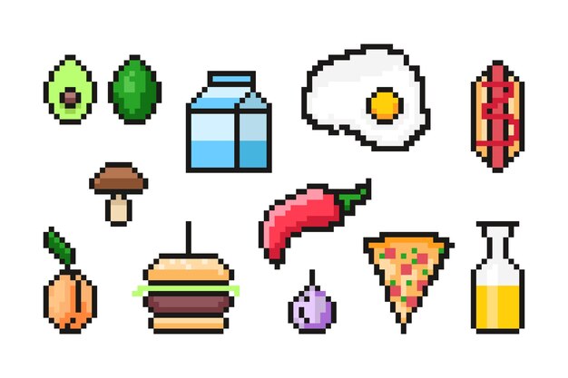 Ilustración de comida de pixel art de diseño plano