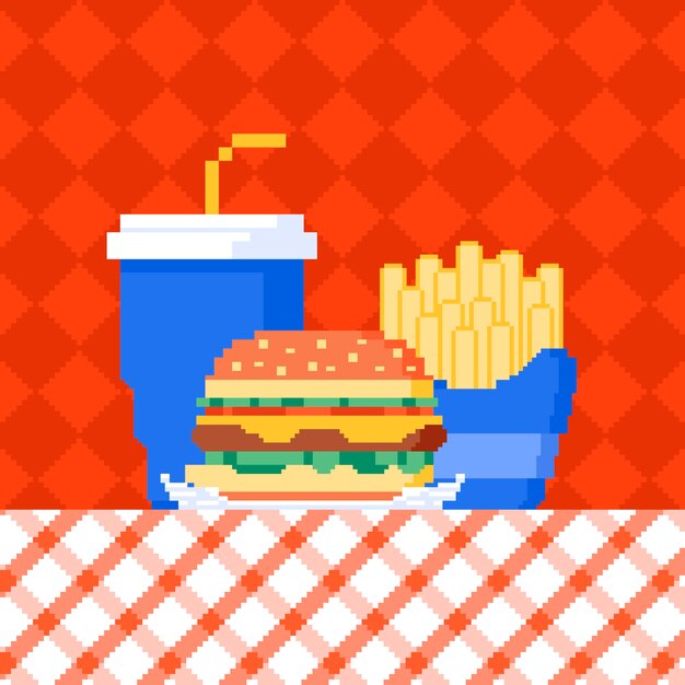 Ilustración de comida de pixel art de diseño plano