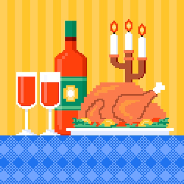 Ilustración de comida de pixel art de diseño plano