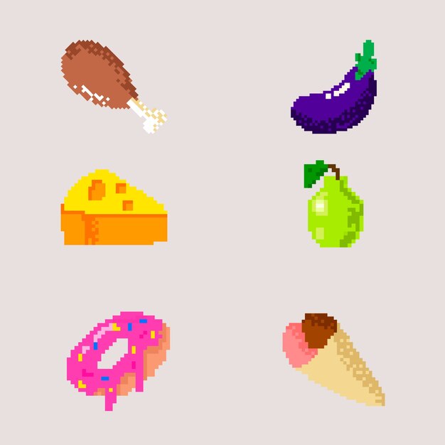 Ilustración de comida de pixel art de diseño plano