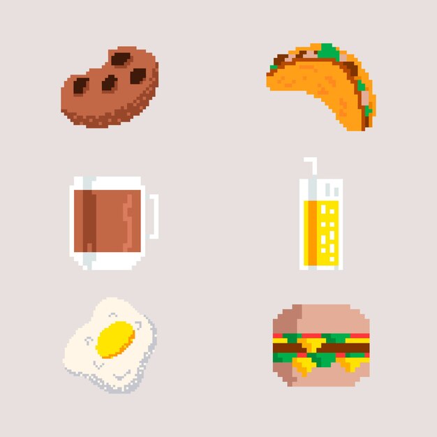 Ilustración de comida de pixel art de diseño plano