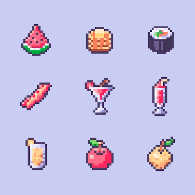 Ilustración de comida de pixel art de diseño plano