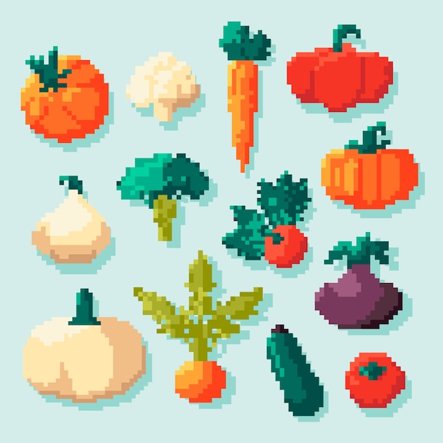 Ilustración de comida de pixel art de diseño plano