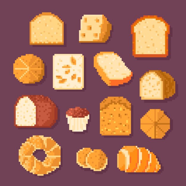 Ilustración de comida de pixel art de diseño plano