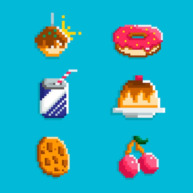 Vector gratuito ilustración de comida de pixel art de diseño plano