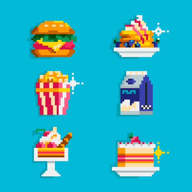Ilustración de comida de pixel art de diseño plano